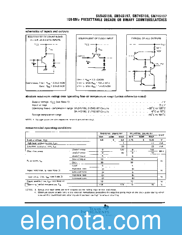 SN74196N Datasheet PDF 778 KB Texas Instruments Pobierz Z Elenota Pl